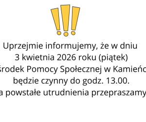 Informacja o godzinach otwarcia Ośrodka Pomocy Społecznej w dniu 03.04.2026r.
