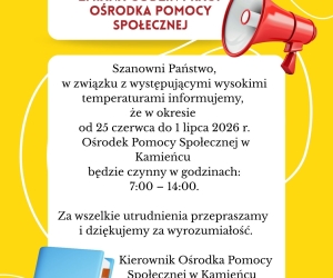 Zmiana godzin urzędowania Ośrodka Pomocy Społecznej w Kamieńcu